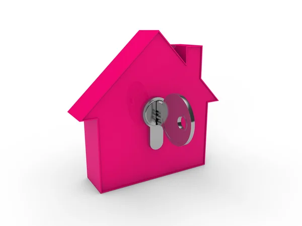 3D σπίτι κλειδί ροζ — Φωτογραφία Αρχείου
