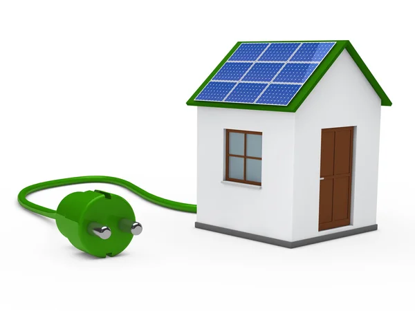 3d solar house with plug — Stock Photo, Image
