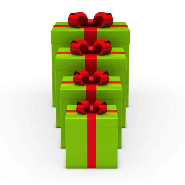 3d green gift small to big — Stock Photo, Image