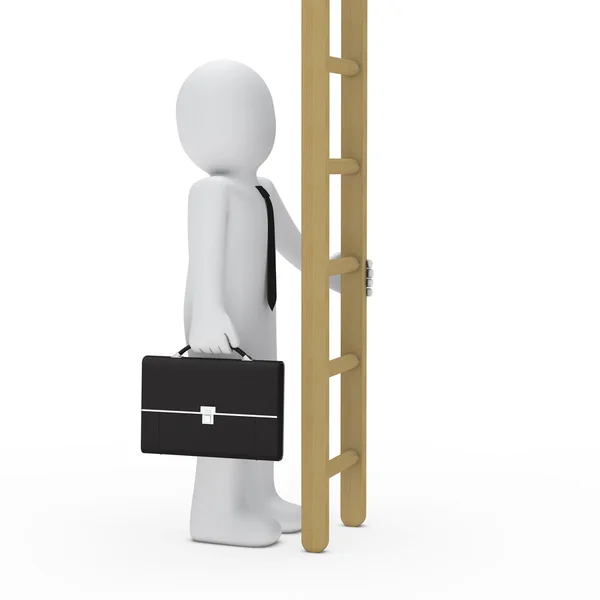 3D-business man houden ladder — Stockfoto