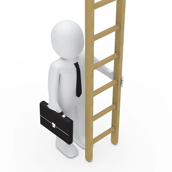 3d business briefcase man hold ladder — Stock Photo, Image