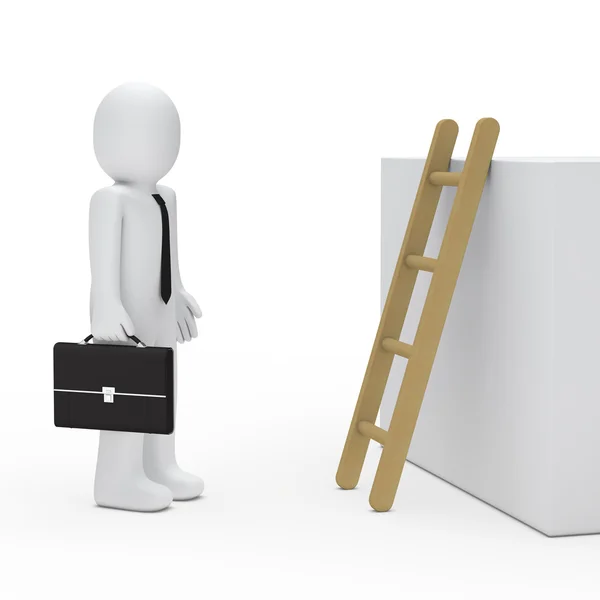 3d business man before ladder — Stock Photo, Image