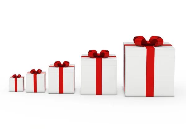 Geschenkbox weißes rotes Band — Stockfoto