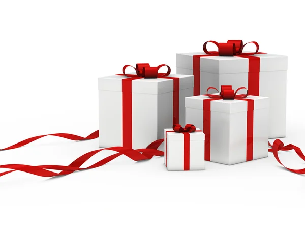 Caja de regalo cinta roja blanca — Foto de Stock