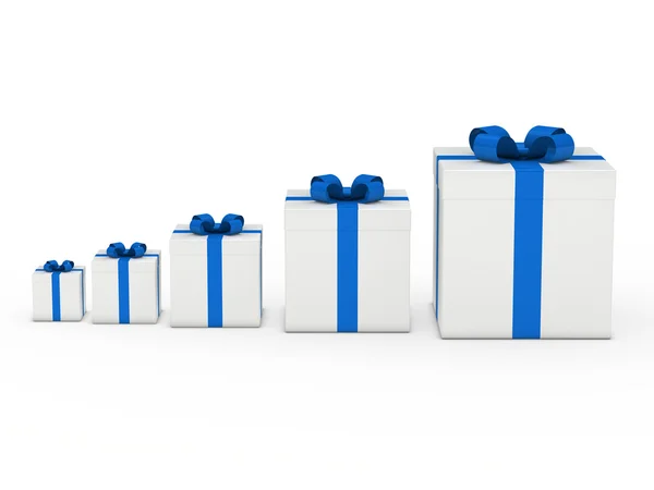 Gift box vit blå band — Stockfoto