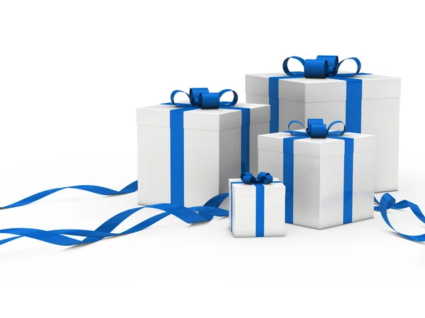 Geschenkbox weiß blaues Band — Stockfoto