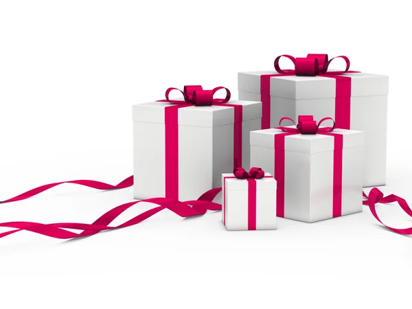 礼品盒白色粉红丝带 — 图库照片