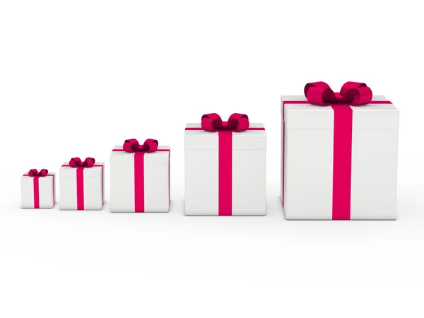 Подарункова коробка біло-рожева стрічка — стокове фото