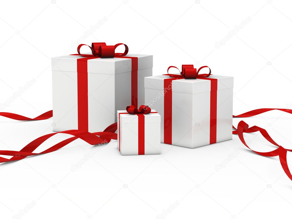 Gift box white red ribbon