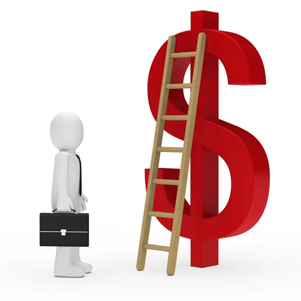 Business man ladder dollar rood — Stockfoto
