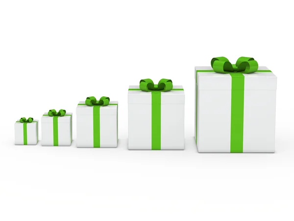 Gift box vitt grönt band — Stockfoto