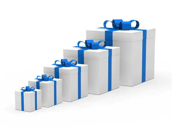 Caixa de presente de Natal fita azul branca — Fotografia de Stock