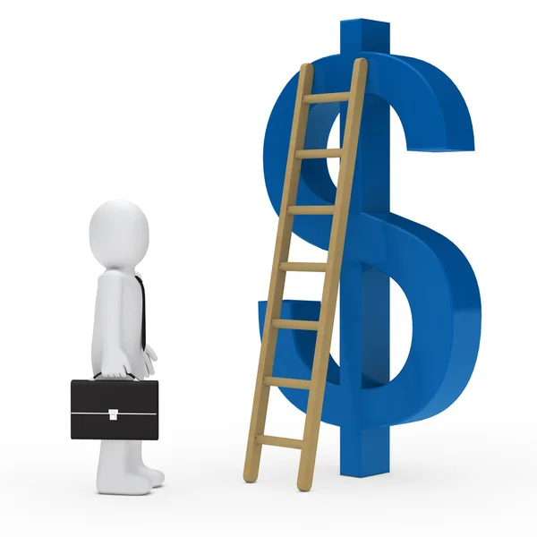 Homem de negócios escada dólar azul — Fotografia de Stock