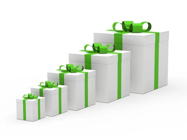 Weihnachtsgeschenkschachtel weiß grünes Band — Stockfoto