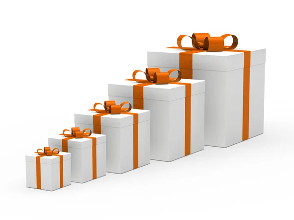 크리스마스 선물 상자 화이트 오렌지 리본 — 스톡 사진