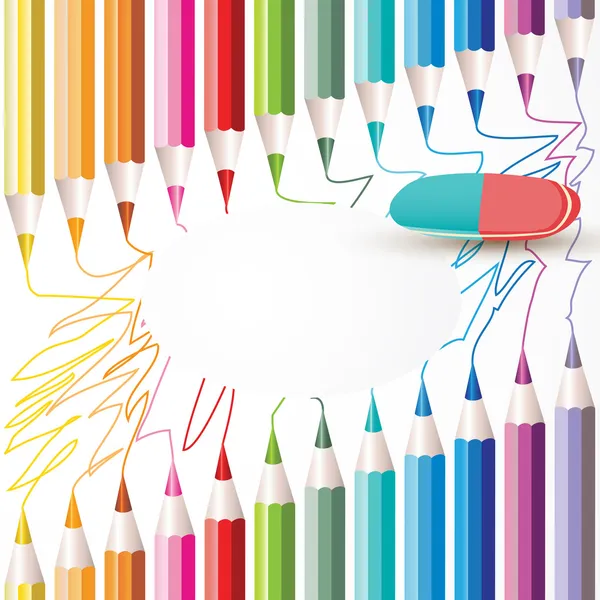 Lápis coloridos e borracha — Vetor de Stock
