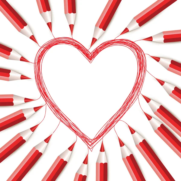 Kırmızı kalem berabere kalp — Stok Vektör