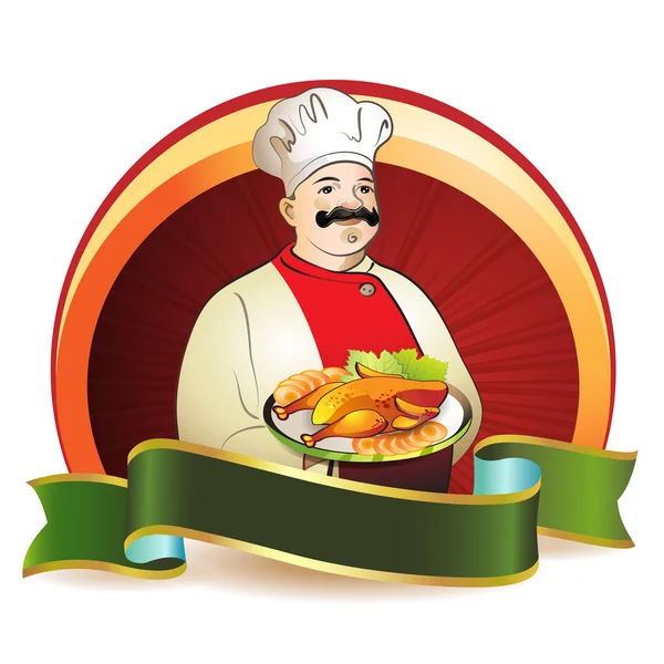 Chef con plato — Vector de stock