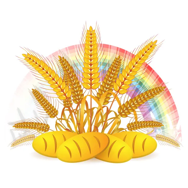 Oreilles de blé avec pain — Image vectorielle