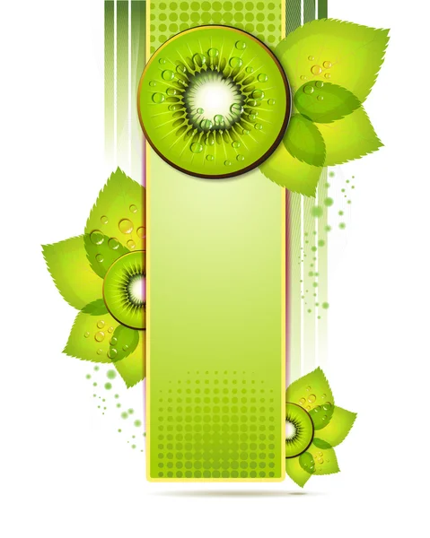 Bannière verte avec des tranches de kiwi — Image vectorielle