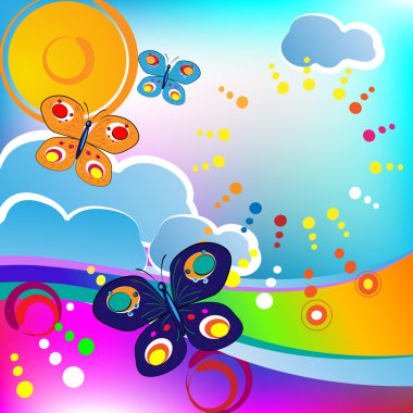 Butterflies and clouds clipart