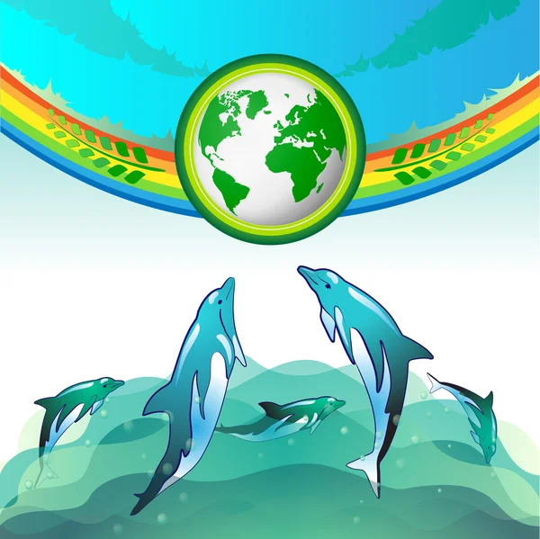 Golfinho mergulhando com a Terra Verde —  Vetores de Stock