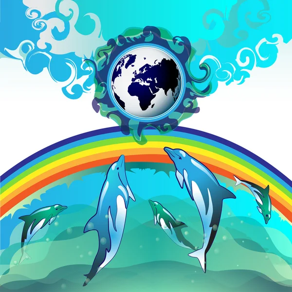 Golfinho mergulhando com a Terra Azul —  Vetores de Stock