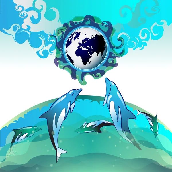 Tauchdelfin mit blauer Erde — Stockvektor