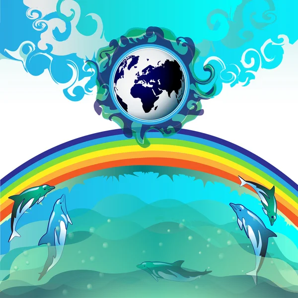 Duiken dolfijn met blauwe aarde — Stockvector