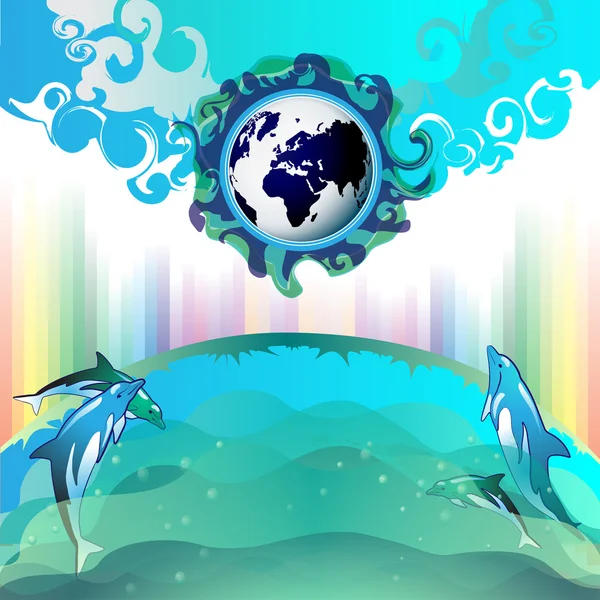 Potápění delfín s blue earth — Stockový vektor