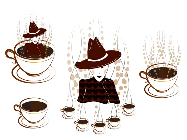 Coffee with silhouette — Stock Vector