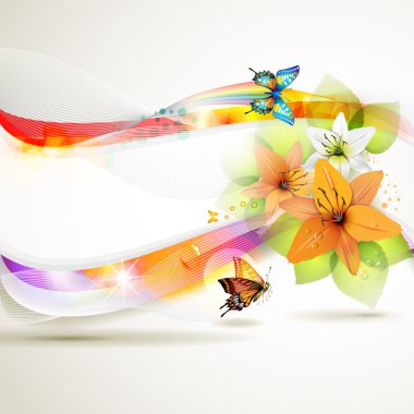 Background with butterfly and flowers clipart