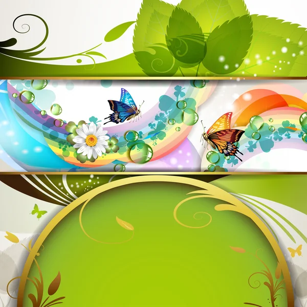 Зеленый фон с бабочками — стоковый вектор