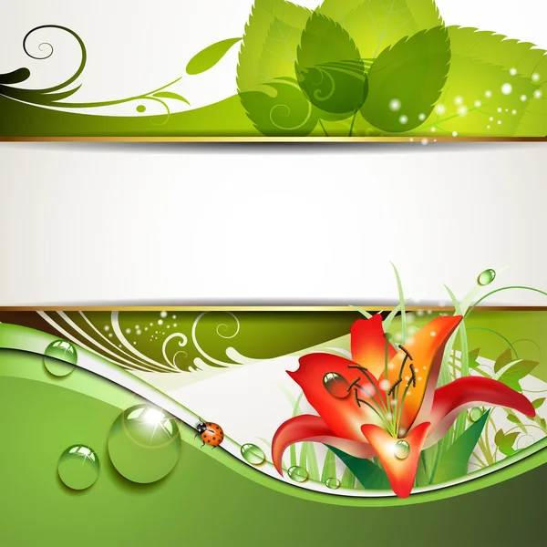 Zelené pozadí s lily — Stockový vektor