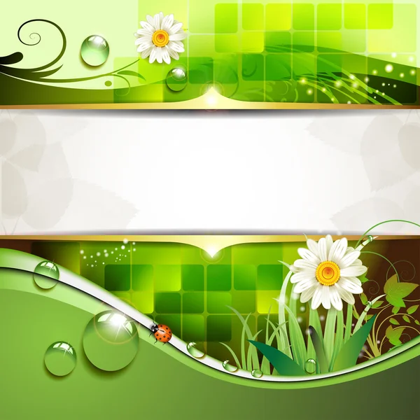 Grüner Hintergrund mit Gänseblümchen — Stockvektor
