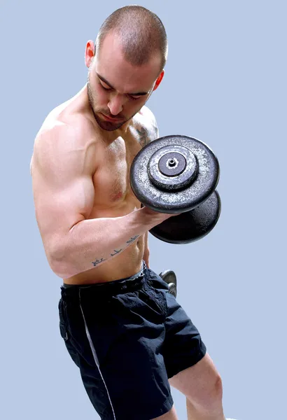 Young, masculine and fit man lifting dumbells 2 — Stock Photo, Image