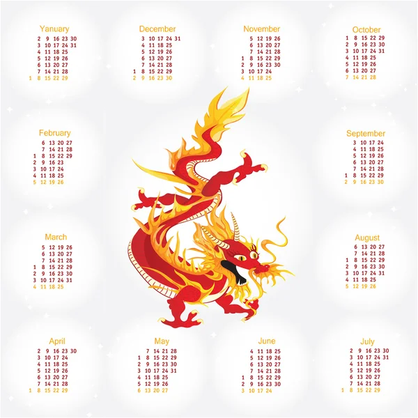 stock vector 2012 calendar with red dragon