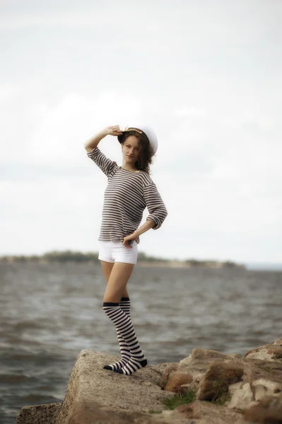 Chica marinera pelirroja — Foto de Stock
