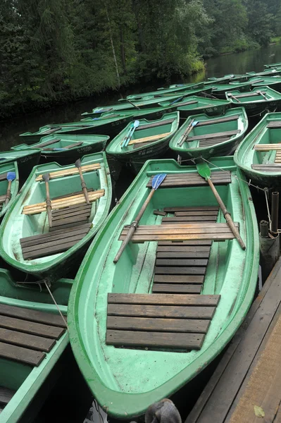 Egy csomó zöld csónak — Stock Fotó