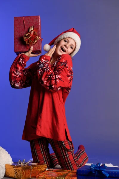 Girl happy New Year gifts — Stock Photo, Image