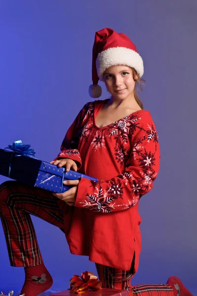 Girl happy New Year gifts — Stock Photo, Image