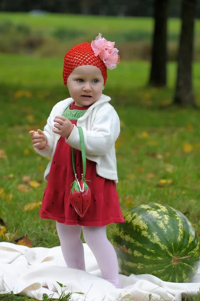 stock image The little girl with a water-melon