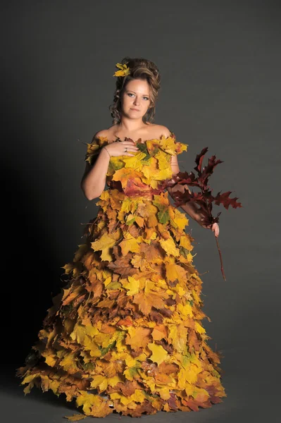 가을 드레스 여자 단풍 — 스톡 사진