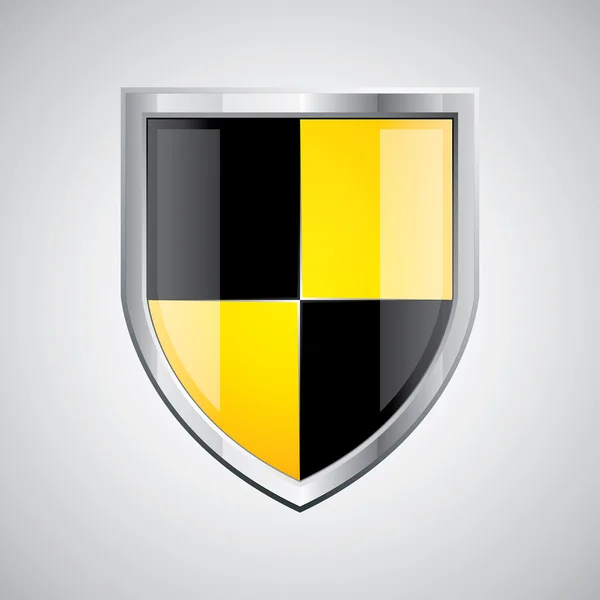 Glossy black and yellow shield — Stock Vector