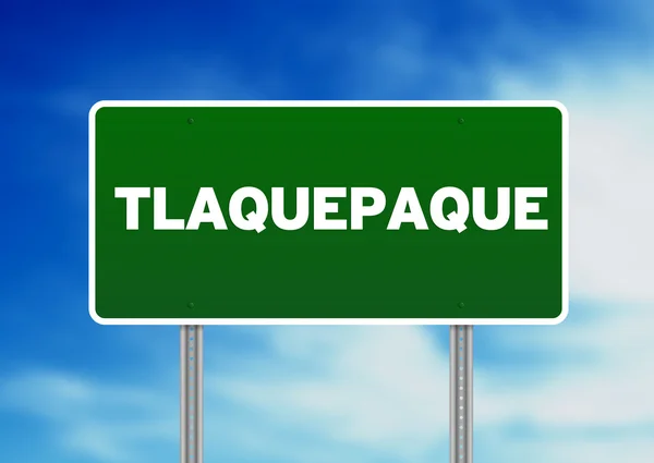 Zielony znak drogowy - tlaquepaque, Meksyk — Zdjęcie stockowe