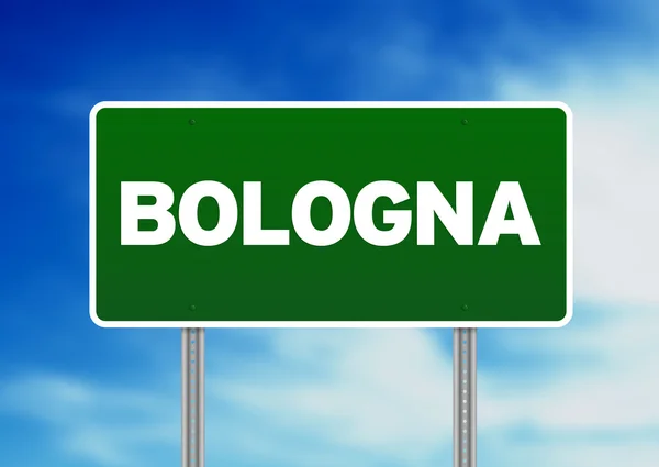 Znak drogowy zielony - bologna, Włochy — Zdjęcie stockowe
