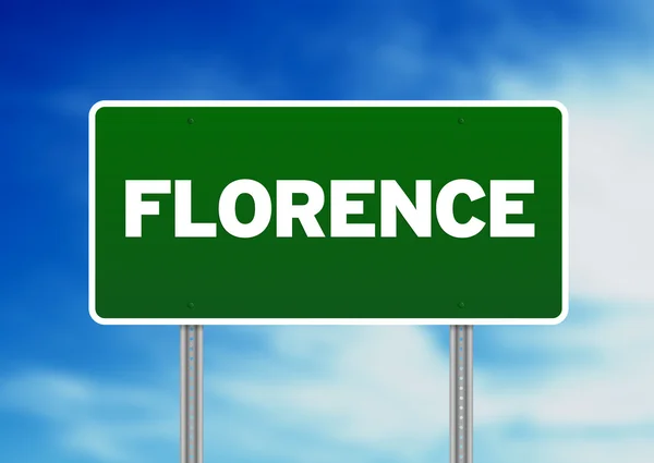 Zielony znak drogowy - Florencja, Włochy — Zdjęcie stockowe