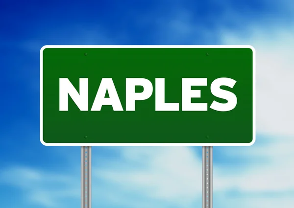 Zielony znak drogowy - Neapol, Włochy — Zdjęcie stockowe