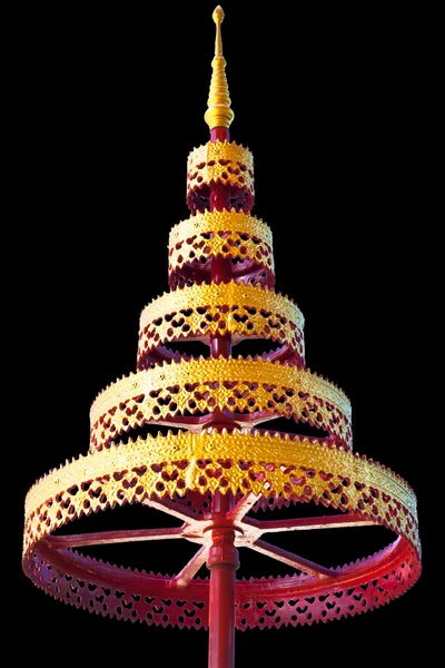 Golden and red tiered umbrella in isolation — Stock Photo, Image
