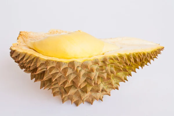 Närbild på skalade durian isolerad på vit bakgrund. — Stockfoto